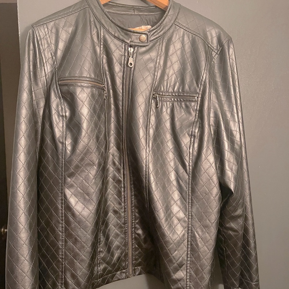 Black faux leather sports jacket